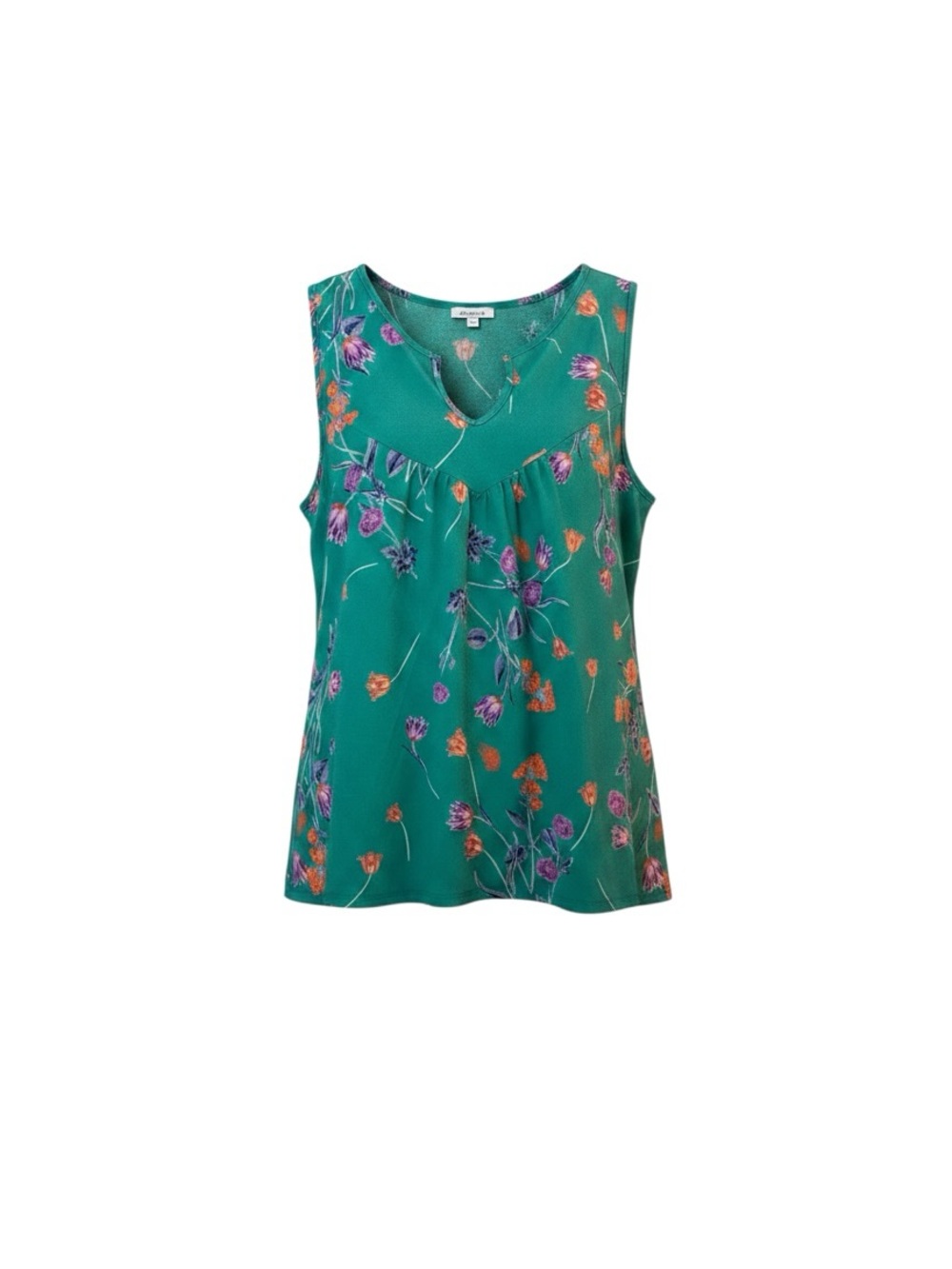 White Birch Teal Floral Sleeveless Top L GUC